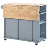 MAYEERTY Kitchen Island with Power Outlet Drop Leaf and Rubber Wood Wine Rack 5 Wheels Adjustable Storage for Home Dining Room Blue - 3 of 4