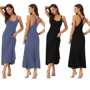 INSPIRE CHIC Women's 2 Pcs Sleeveless Backless Full Slip Camisole Midi Nightgowns - 1 of 4