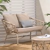 48.5'' Outdoor PE Rattan Loveseat with Brown Waterproof Cushions,Boho Woven Backrest for Patio,Porch or Garden-The Pop Home - 2 of 4
