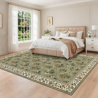 Modern Washable Area Rug, Floral Foldable Area Rug with Non Slip Backing, Low Pile Stain Resistant Soft Carpet for Bedroom Dining Room