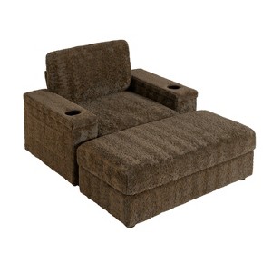 VYNXARIA 42" Oversized Chaise Lounge Indoor,Faux Rabbit Fur Sofa Bed with Storage Ottoman and Armrests,Cup Holders,Upholstered Sleeper Chair - 1 of 4