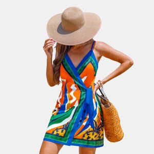 Women's Vibrant Abstract Print Beach Dress with Adjustable Spaghetti Straps - Cupshe - 1 of 4
