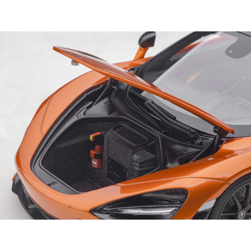 McLaren 720S Azores Orange Metallic with Black Top and Carbon Accents 1/18 Model Car by Autoart, 3 of 7