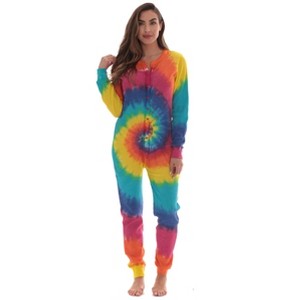 #followme Womens Henley Thermal Bodysuit | Buffalo Plaid, Tie Dye, & Printed PJ Union Suit Loungewear - 1 of 3