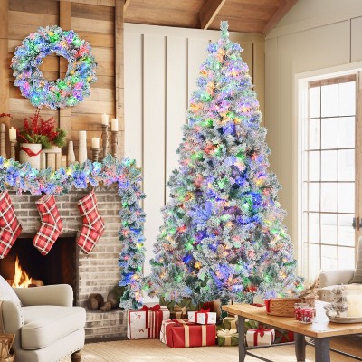 6FT Pre-Lit Aspen Fir Artificial Christmas Tree Set with Wreath & Garland, Xmas Tree with Multi-Color LED Lights - Maison Boucle