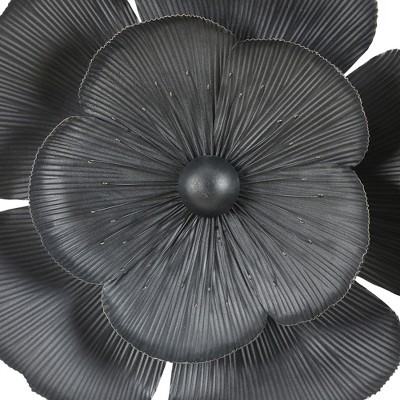 LuxenHome Black and Gold Metal Flower Wall Sculptures Set