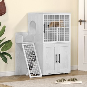 Modern Villa Litter Box Enclosure with Ladder, Double-Layer Cat House Furniture, 33.5" x 17.9" x 41.9" - 1 of 4