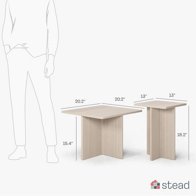 Square Fluted Nesting Coffee Table Set with Criss Cross Base, Light Brown Wood