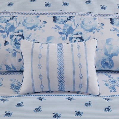 Intelligent Design Twin/Twin XL Lena Floral Striped Comforter Set Blue: Hypoallergenic Dorm Bedding, OEKO-TEX Certified — фото 7