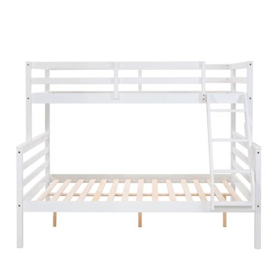 Dsvimoy Bed Wooden Twin Over Full with Safety Guardrails and Ladder for Kids, White, 78.35"*59.06"*61.81"