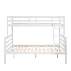 Dsvimoy Bed Wooden Twin Over Full with Safety Guardrails and Ladder for Kids, White, 78.35"*59.06"*61.81" - 1 of 4