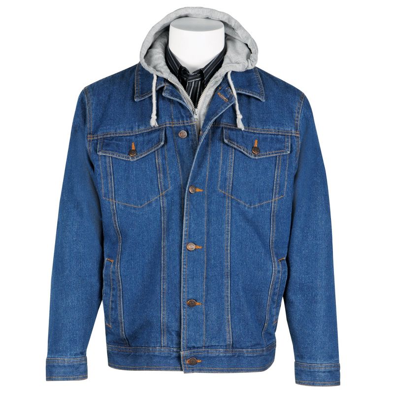 Collections Etc Mens Fleece Lined Insulated Blue Denim Jacket with Hood, 2 of 5
