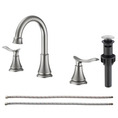 LunaLulink 2 Handle 8-inch Widespread Bathroom Sink Faucet Brushed Nickel Washbasin Faucet 3-Hole 360° Swivel Spout Washbasin Sink Faucet