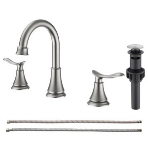 LunaLulink 2 Handle 8-inch Widespread Bathroom Sink Faucet Brushed Nickel Washbasin Faucet 3-Hole 360° Swivel Spout Washbasin Sink Faucet - 1 of 4