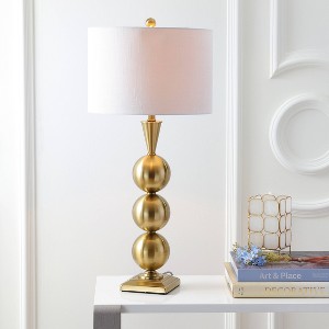 33" Metal Mackenzie Table Lamp Gold with Linen Shade - JONATHAN Y: Stacked Orbs, LED, No Assembly Required - 1 of 4