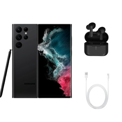 Refurbished Samsung Galaxy S22 Ultra 5G S908U (T-Mobile Only) 128GB Phantom Black (Grade A) w/ Wireless Earbuds