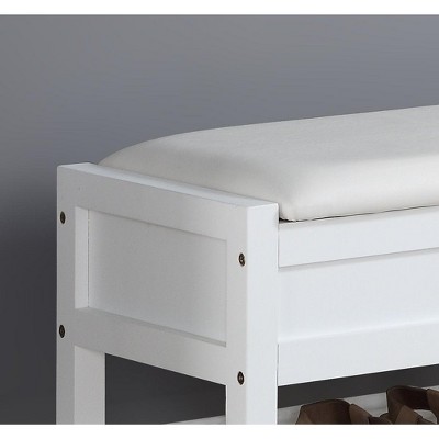 White Upholstered Storage Bench with Shoe Shelf