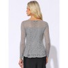 INSPIRE CHIC Women's Floral Lace Front Peplum Hem Keyhole Sheer Long Sleeve Blouse - 4 of 4