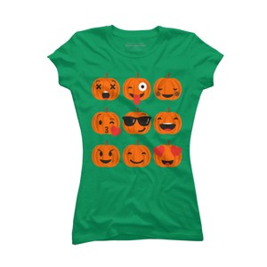 Junior's Design By Humans Halloween Pumpkins Emoji By honeytree T-Shirt - 1 of 3
