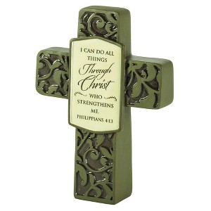 Dicksons I Can Do All Things Green Tone 5.5 x 4 Resin Table Top Cross - 1 of 2