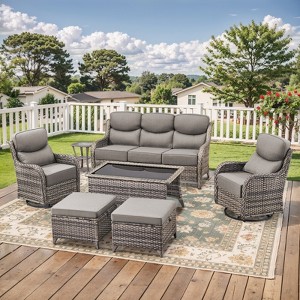 Gymojoy 6 Pieces Outdoor Patio Sofa Ottoman with Swivel Chairs Table - 1 of 4