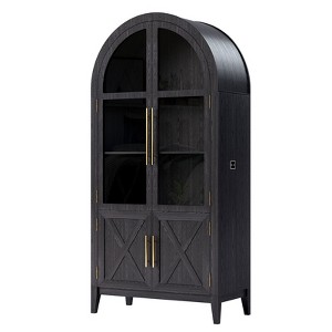 Fredees 74.8" Tall Arched Display Cabinet, 3-Tier Curio Cabinet with LED Lights & Motion Sensor, Suitable for Collectibles, Toys & Books - 1 of 4