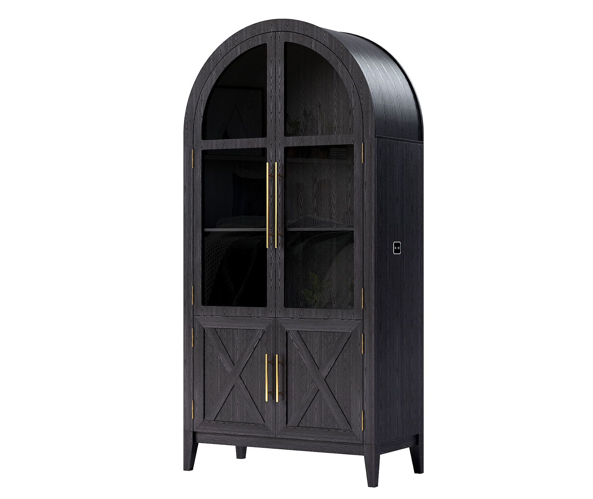 Fredees 74.8" Tall Arched Display Cabinet, 3-Tier Curio Cabinet with LED Lights & Motion Sensor, Suitable for Collectibles, Toys & Books