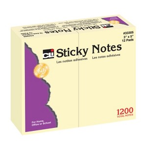 Charles Leonard Sticky Notes, 3" x 5", Plain, Yellow, 12 Pads (Pack of 2) - 1 of 1