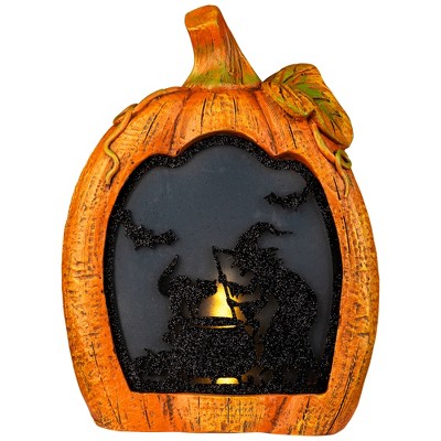 Northlight Witch Stirring Flickering Cauldron Scene Inside Pumpkin Halloween Decoration - 13" - LED Orange Light