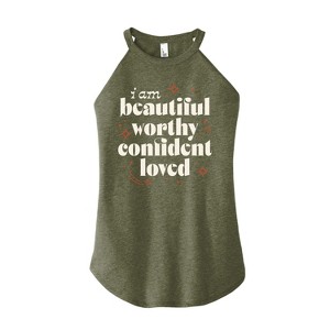 Women's - Instant Message - Beautiful Worthy Confident Loved Graphic High Neck Tank - 1 of 4