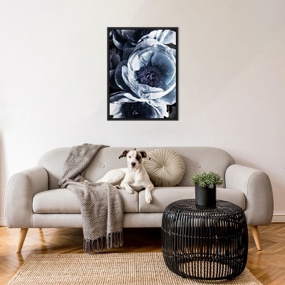Peony Blue Petals III Black Floater Frame Canvas Art