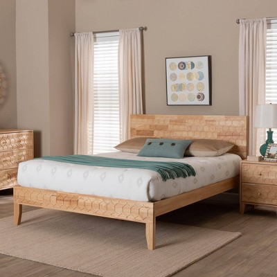 Baxton Studio Hosea Carved Honeycomb Platform Bed Natural