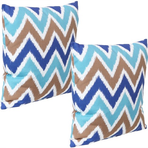 Sunnydaze 2 Square Outdoor Throw Pillow Covers - 17-inch - Beach-Bound Stripe