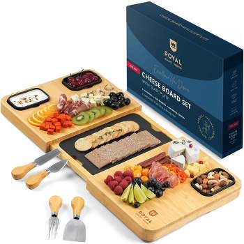 ROYAL CRAFT WOOD Bamboo Cheese Board and Knife Set with  Charcuterie Board & Serving Tray with 4 Stainless Steel Knife & Thick Wooden  Server with Bowls and Serveware Accessories: Cheese
