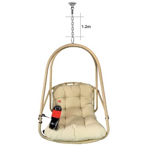 NAYSAYE Patio Swing Wicker Egg Chair with Stand, Cushion and Cup Holder for Backyard and Garden Relaxation, Beige and Brown, 38"*78"*18" - 1 of 4