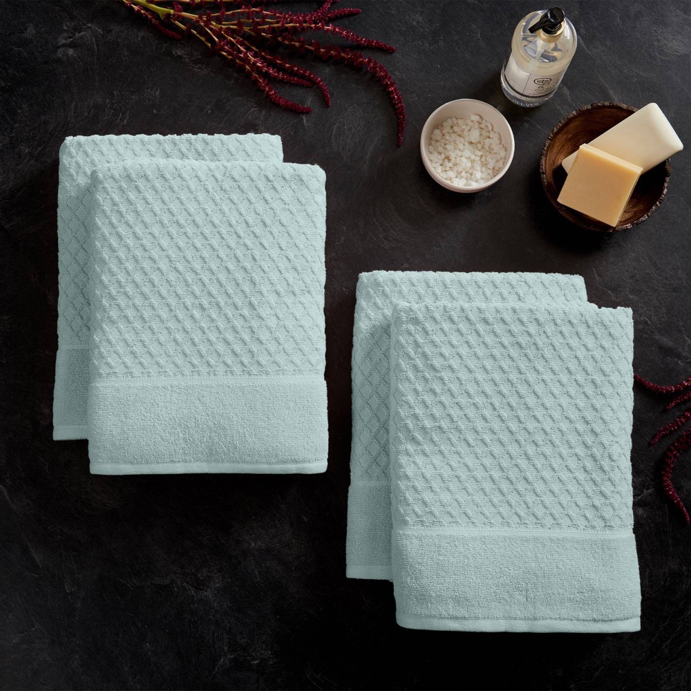 Photos - Towel 4pc Cotton Diamond Textured Bath  Set Pastel Blue - Isla Jade