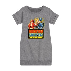- Rock 'Em Sock 'Em Robots - Red Rocker, Blue Bomber Graphic Short Sleeve Fleece Dress - 1 of 4