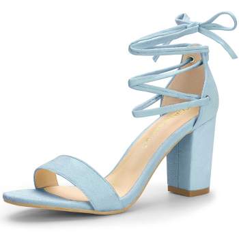 Allegra K Women's Lace Up Block Heels Sandals Sky Blue 9.5 : Target