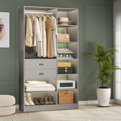 Aheaplus 40'' W Freestanding Closet System Walk-in Closet Organizer with Drawers and Hanging Rod