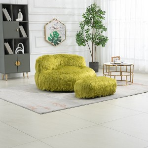 42.52" Bean Bag Chair With Ottoman, Ultra Soft Lazy Sofa Chair With Memory Foam, Indoor Modern Accent Beanbag Chairs - 1 of 4