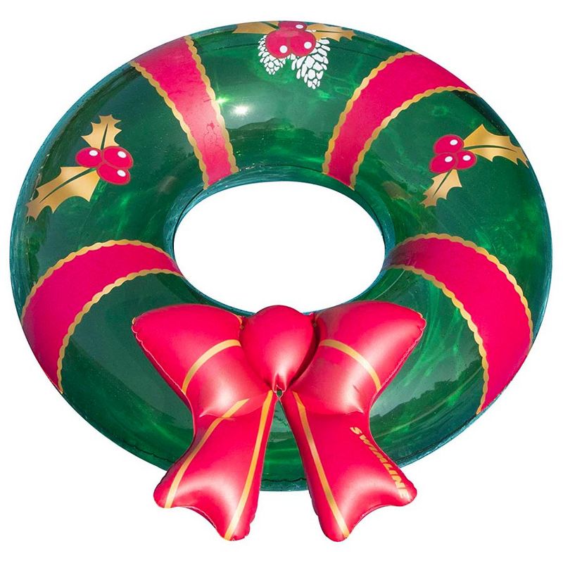 Swimline 42" Christmas Wreath with Bow Inflatable Pool Inner Tube Ring, 1 of 3