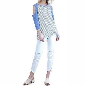 Women's Open Shoulder Striped Raglan Top - umgee - 1 of 4