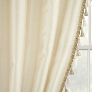 Luxury Regency Faux Silk Two Tone Tassel Window Curtain Panels Wheat 52x84 Set - 1 of 4