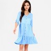 Anna-Kaci Women's V-Neck Button-Front Babydoll Dress with 3/4 Sleeves and Tiered Ruffle Hem - 2 of 4