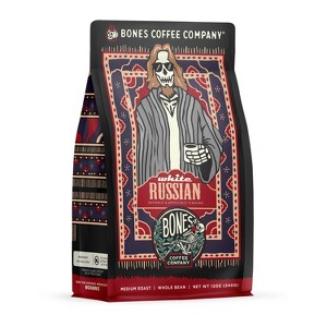 Bones Coffee Company White Russian Whole Coffee Beans Cream & Coffee Liqueur Flavor 12 oz Medium Roast (Whole Bean) - 1 of 3