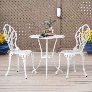 Outdoor 3-Piece Cast Aluminum Tulip Bistro Set - 1 of 4