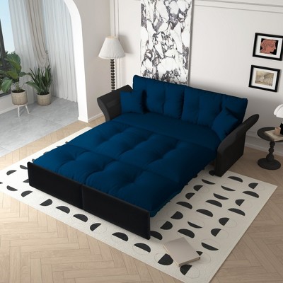 Lycvki 74.8" Queen Pull Out Sofa Bed, 3-in-1 Convertible Sleeper Tufted Sofa with 2 Soft Pillows