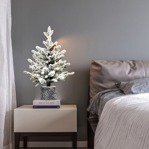 Whisen 2FT Prelit Christmas Tree with Pot Base, LED Lights, 189 Tips, PE+PVC Branches with 3 Pine Cones - 1 of 4