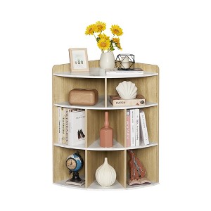 VECELO 3-Tier Corner Cabinet Cube Bookshelf, Wooden 8 Cubby Bookshelf for Small Space, Black/Brown/White/Gray - 1 of 4