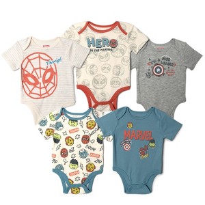 Marvel Avengers Hulk Captain America Iron Man Baby 5 Pack Bodysuits Newborn to Infant - 1 of 4